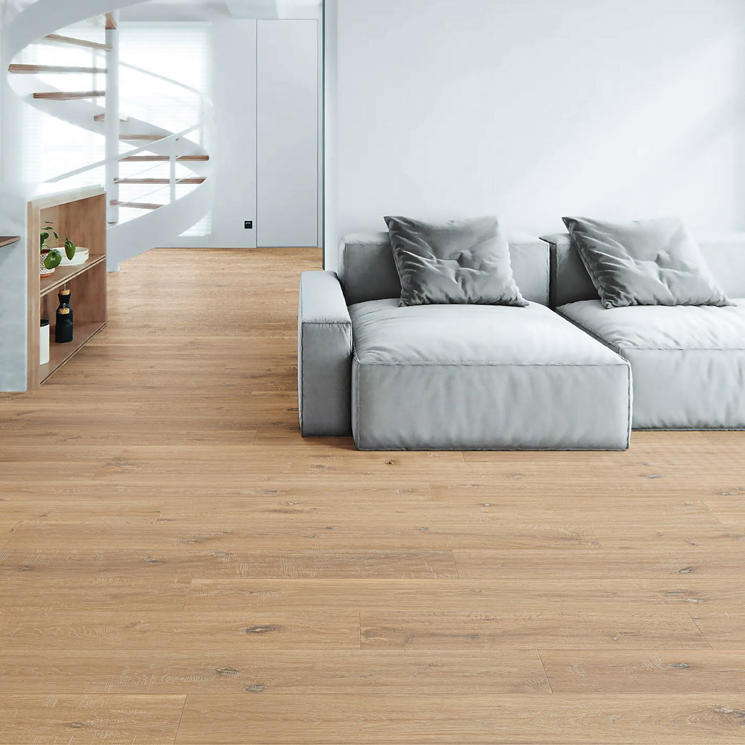 Downton-Crawley XFW48DO Solid Oak Handscraped Hardwood Xulon Flooring-Room-Scene