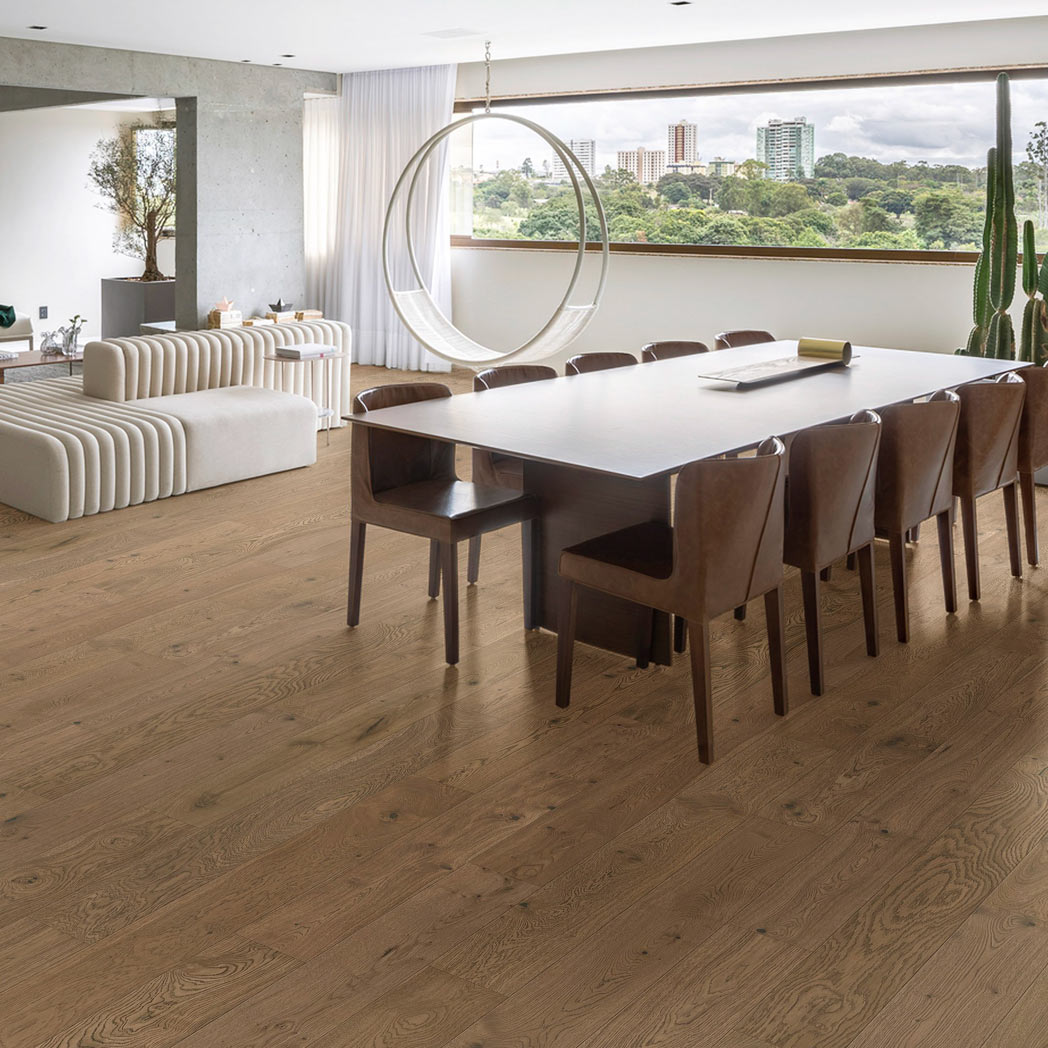Xulon Flooring Bryce Charwood 1/2" European Oak 7.5" Wiredbrush Engineered Hardwood XFW48BR Room Scene