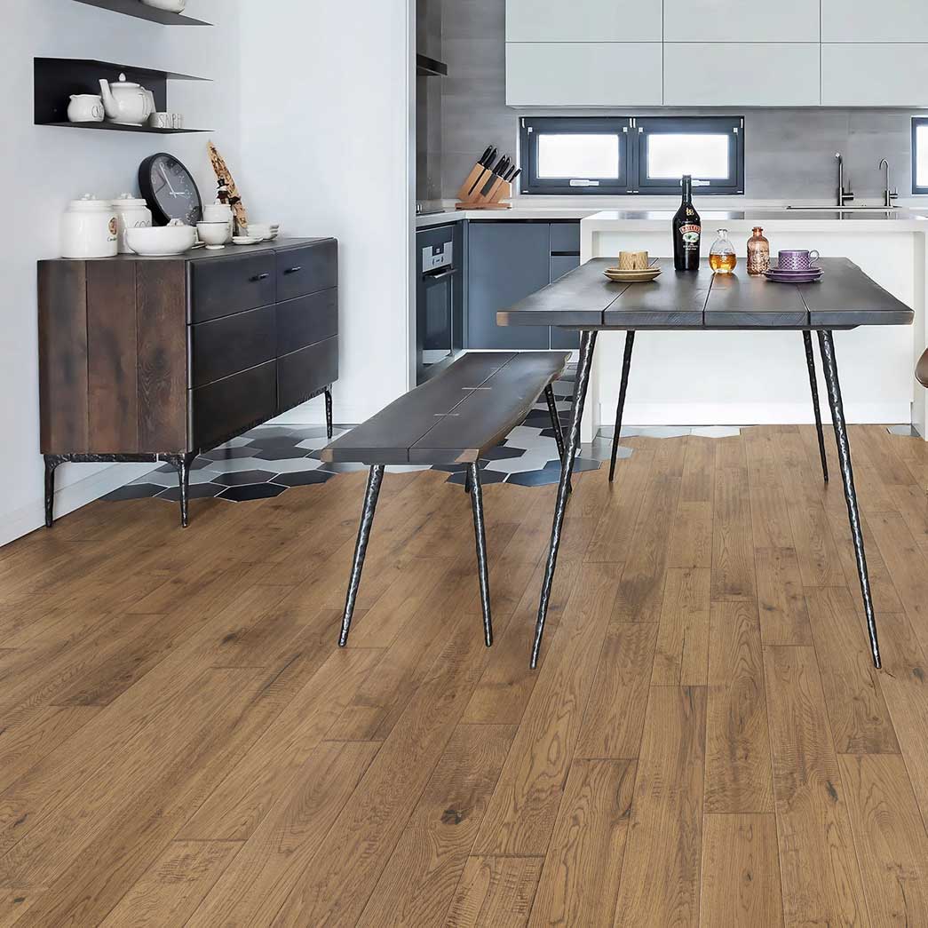 Downton-Barrow XFW51DO Solid Oak Handscraped Hardwood Xulon Flooring-Room-Scene