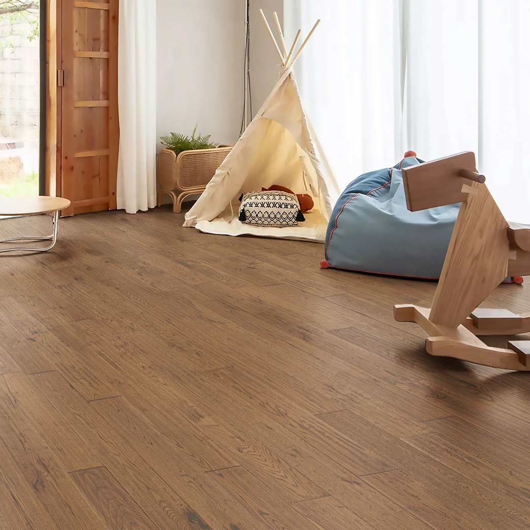 Downton-Chestnut XFW49DO Solid Oak Handscraped Hardwood Xulon Flooring-Room-Scene