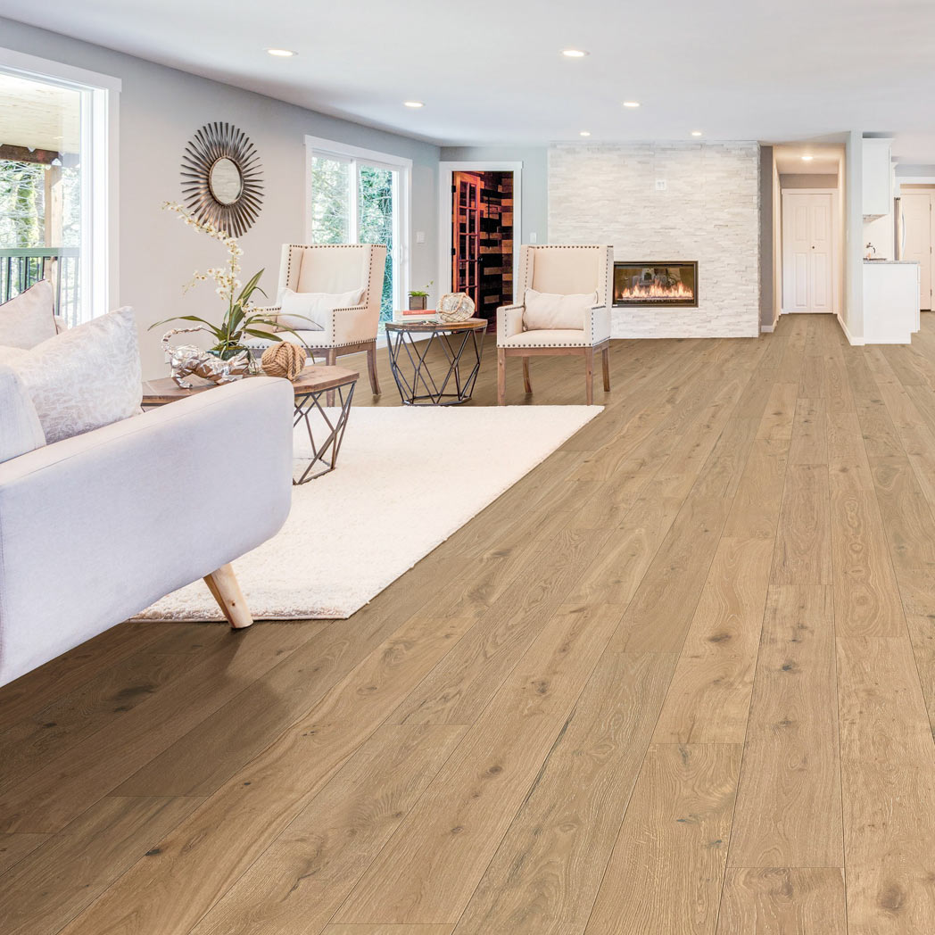 Xulon Flooring Bryce Classic Oak 1/2" European Oak 7.5" Wiredbrush Engineered Hardwood XFW46BR Room Scene