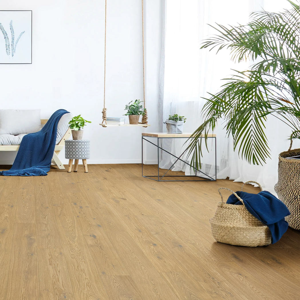 Xulon Flooring Bryce Golden Oak 1/2" European Oak 7.5" Wiredbrush Engineered Hardwood XFW43BR Room Scene